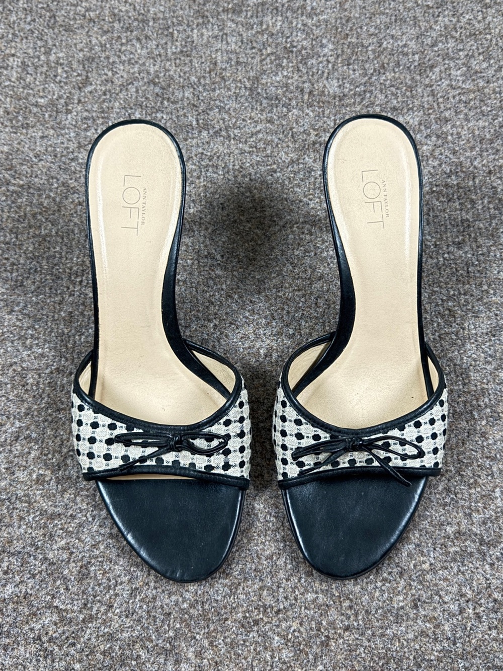 Y2K Loft Black White Polka Dot Textile Open Toe Dainty Kitten Heels Women’s 8.5 - Picture 2 of 11